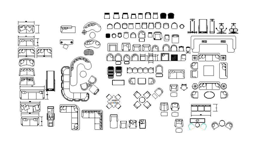Top view living room Furniture design layout detail dwg file