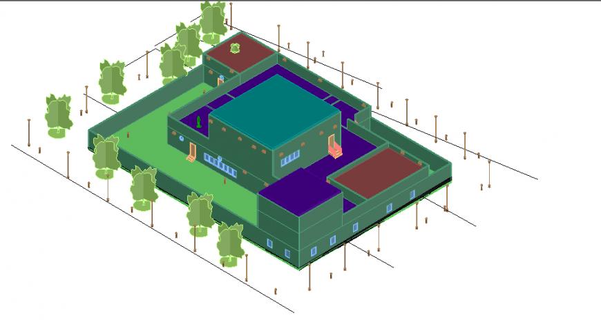 Top view of a house 3d model design dwg file