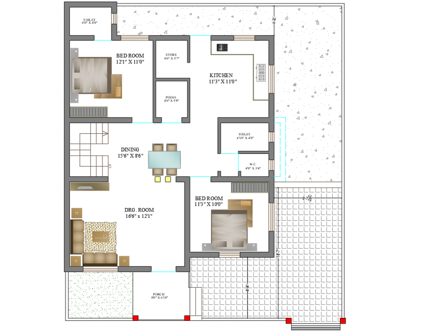 Top view of a house interior detail dwg file