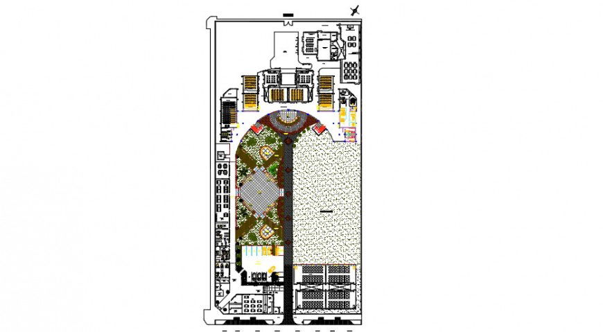Top view of a school furniture detail with landscaping dwg file