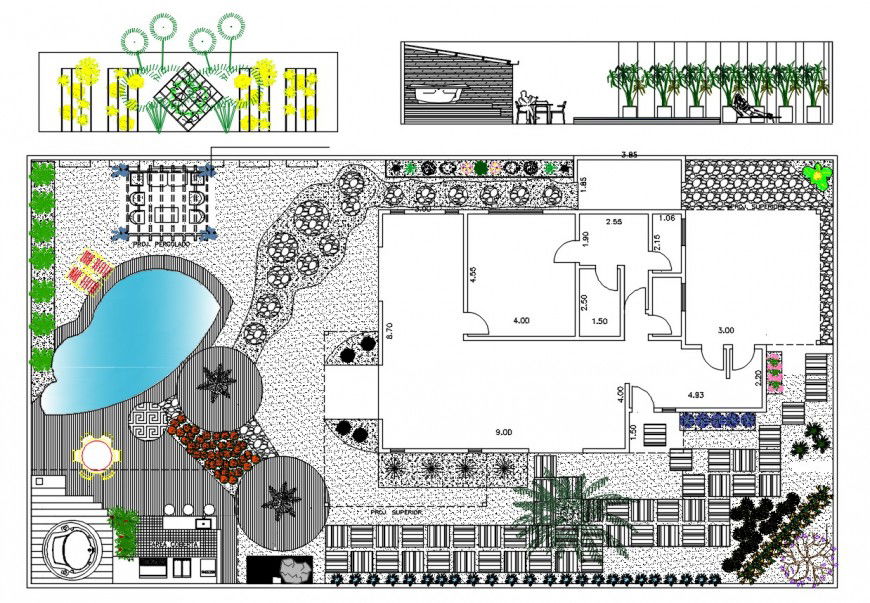 top view of architecture house project detail cad file