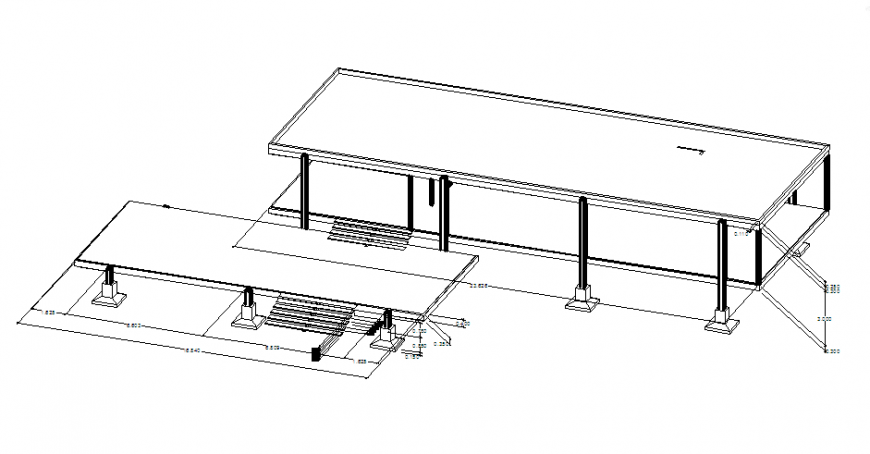 Top view of Axonometric structural steel and concrete design drawing