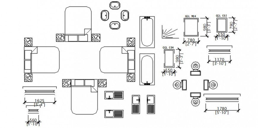 Top view of beds and other furniture 2d details