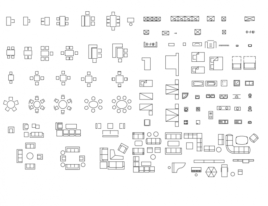 Top view of Desk furniture blocks dwg files