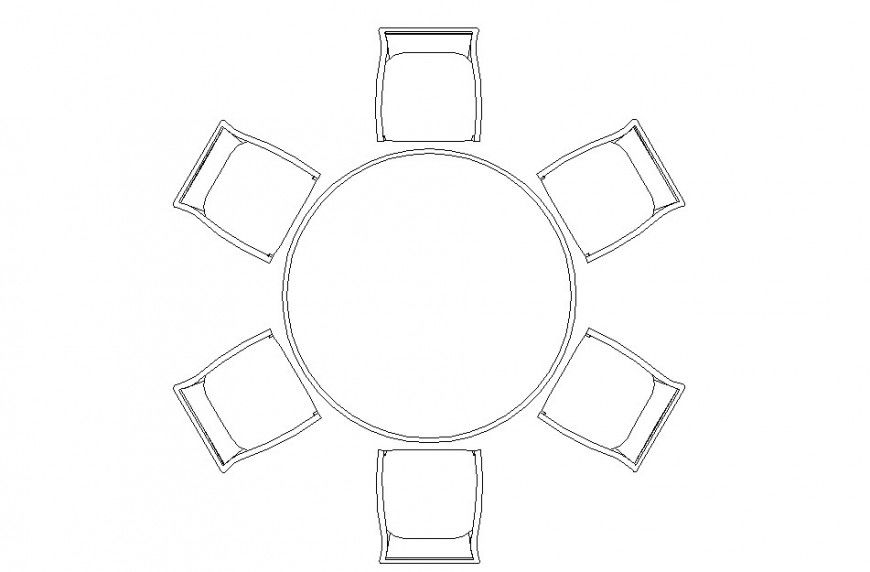 Top view of dining table with back rest design dwg file