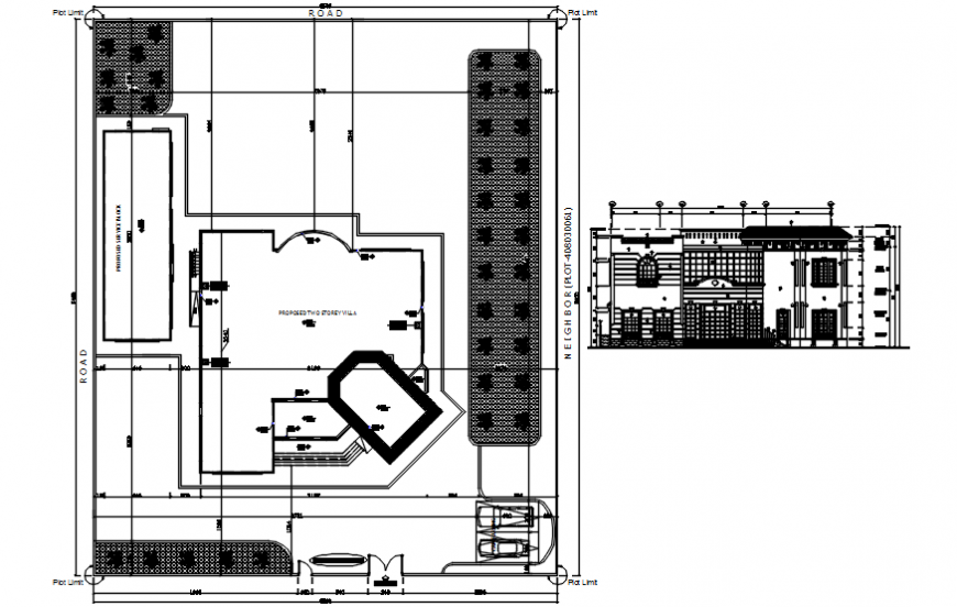 Top view of layout plan for villa drawing