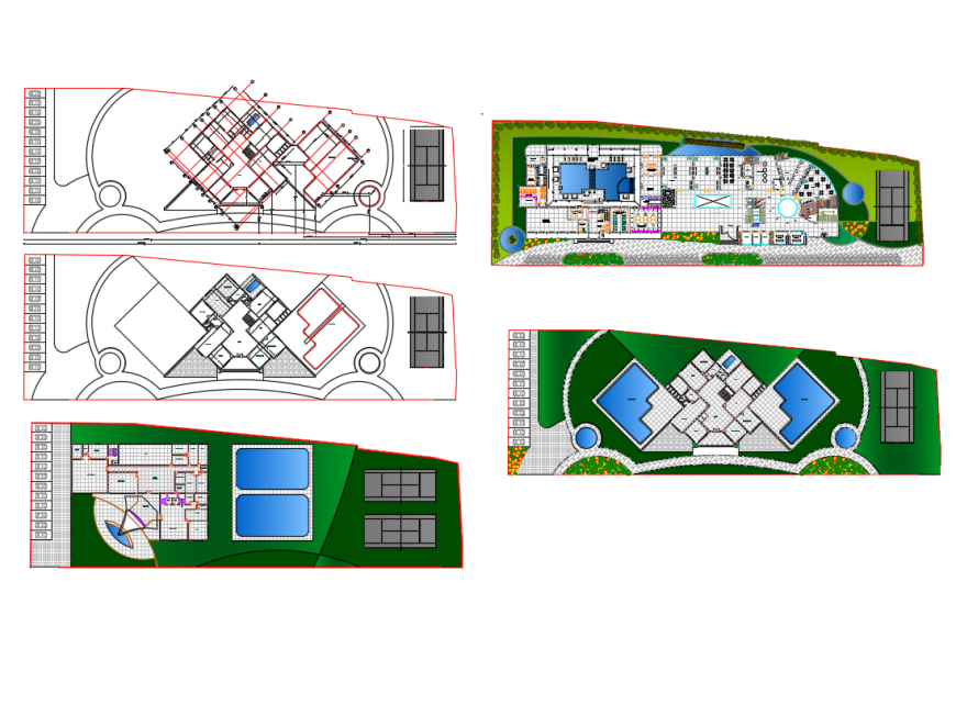 Top view of Resort elevation design and drawing dwg file, autocad format