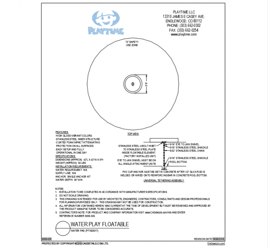 Top view of water pad floatable equipment cad block design dwg file