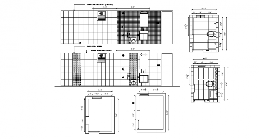 Top view plan and elevation of bathroom
