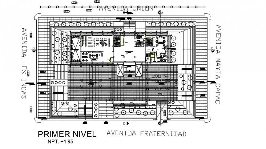 Top view plan and furniture layout of complex detailing dwg file