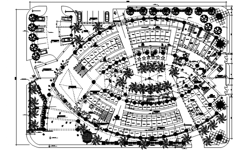 Top view plan of a plaza dwg file
