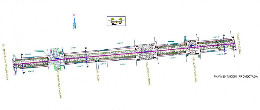 Top view plan of a road construction detail dwg file