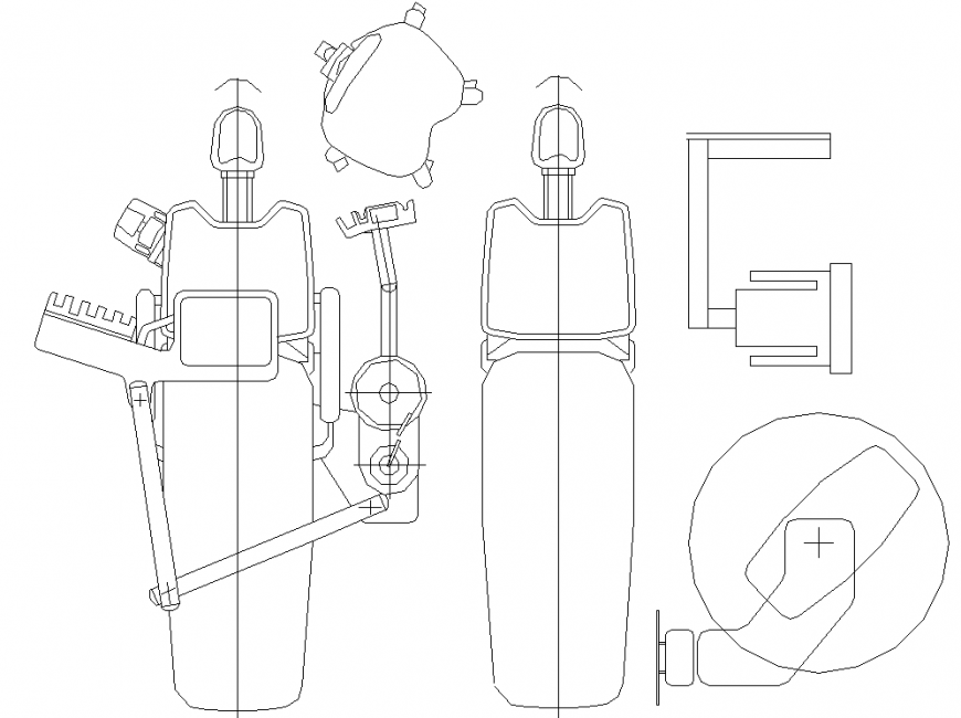 Top view plan of the dental chair drawing in dwg AutoCAD file.