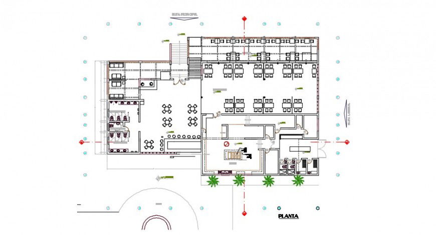 Top view restaurant plan with funiture dining details dwg files