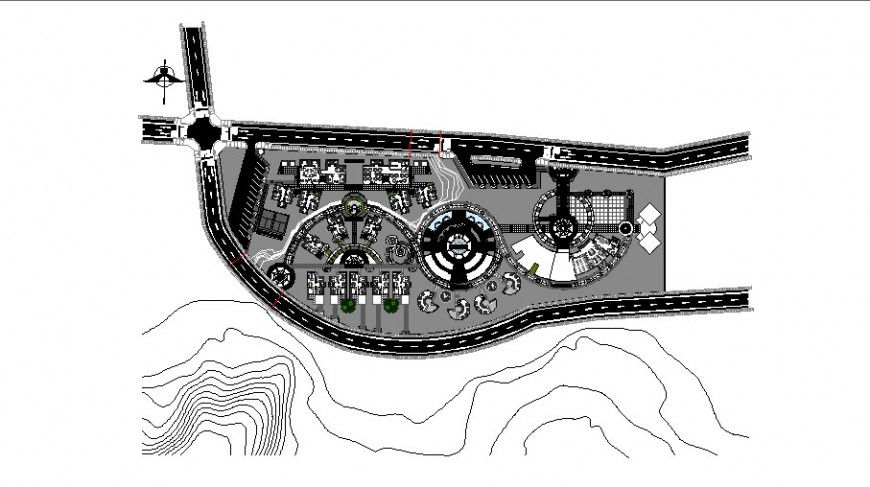 Topographical area and building detail 2d view CAD block layout file in dwg format