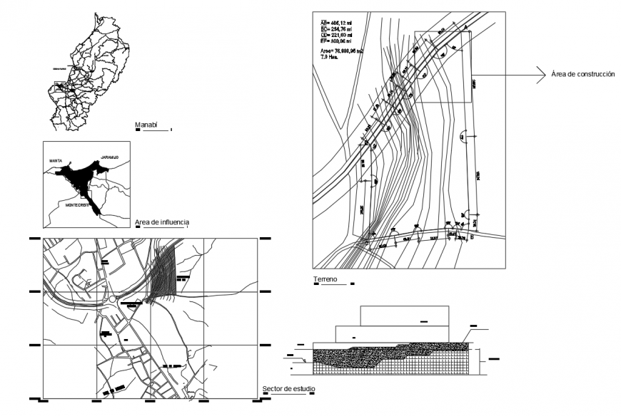 Topographical area detail mapping 2d view autocad file
