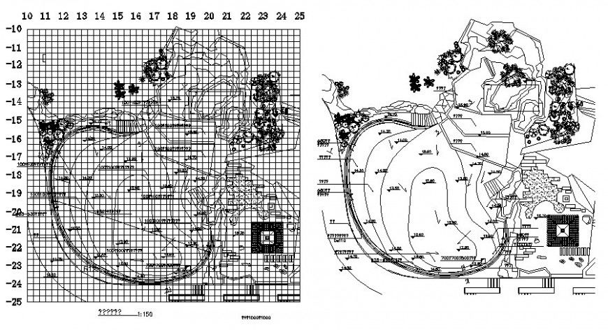 Topographical contour mapping details of an area autocad file