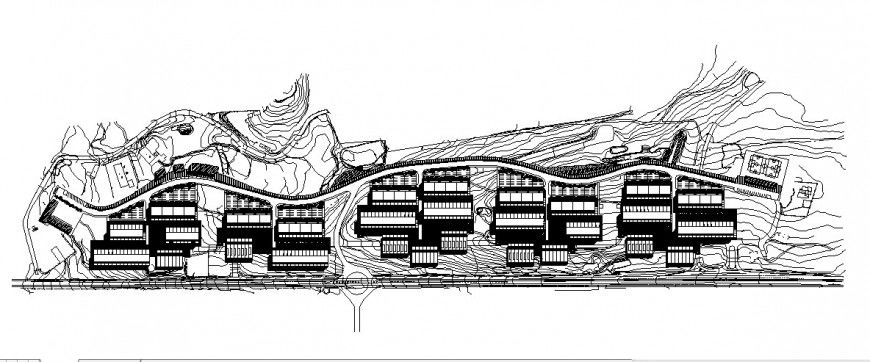 Topographical map detail of an area 2d view layout file in dwg format