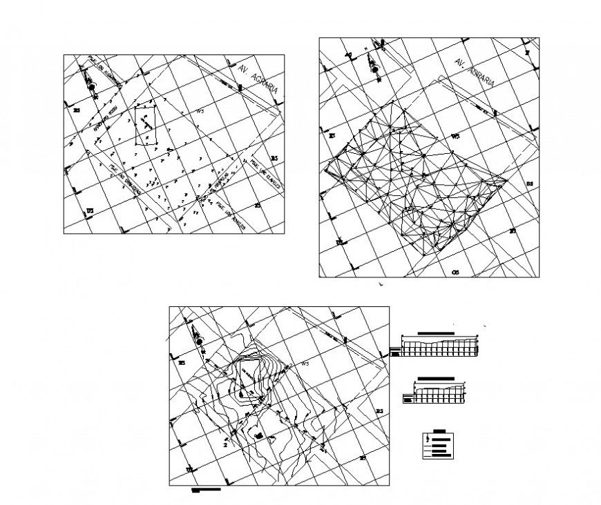 Topographical map of an area 2d view layout file in autocad format