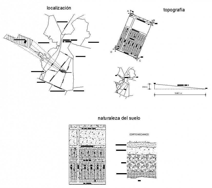 Topographical map of an area detail 2d view layout file in autocad format