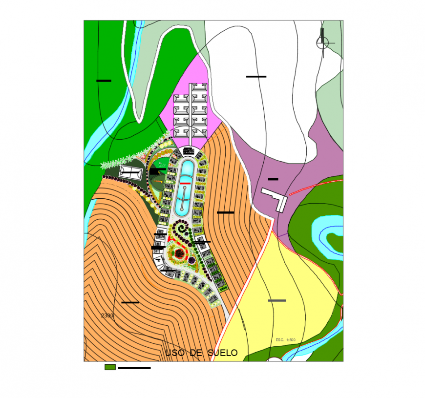 Topographical zonal detail of an area 2d view dwg file