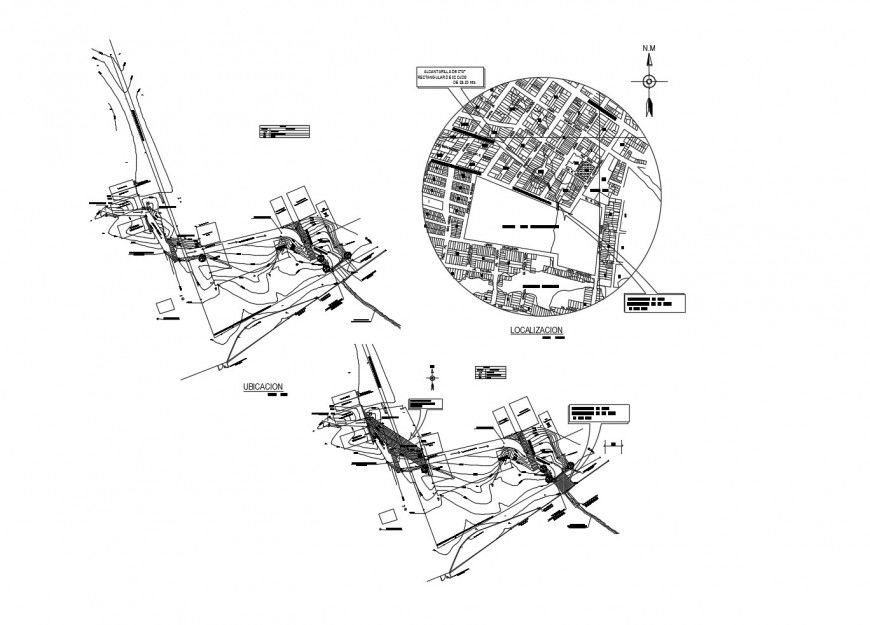 Topography and bridge location and ubication town planning cad drawing details dwg file
