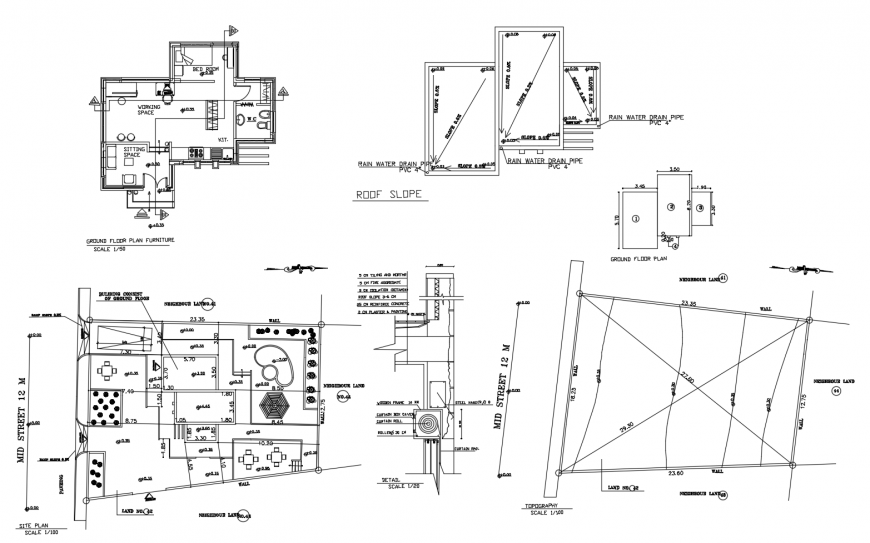 Topography and site plan detail 2d view autocad file