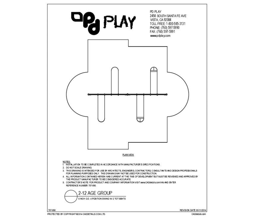 Tot seat four position swing play equipment details of garden dwg file