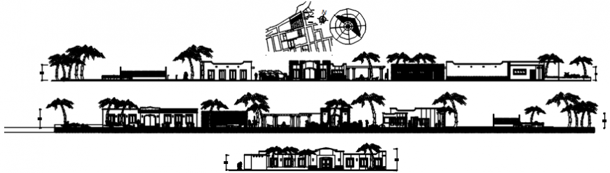 Tourism hotel all sided elevation and section drawing details dwg file