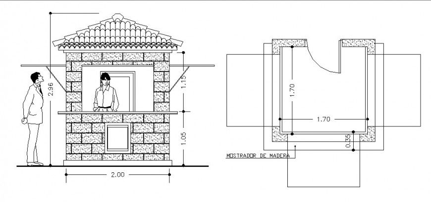 Tourism information counter wall construction in AutoCAD