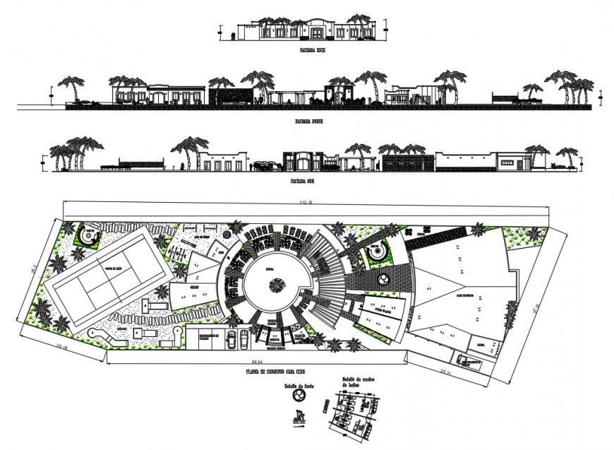 Tourism luxuries hotel elevation, section and general plan details dwg file