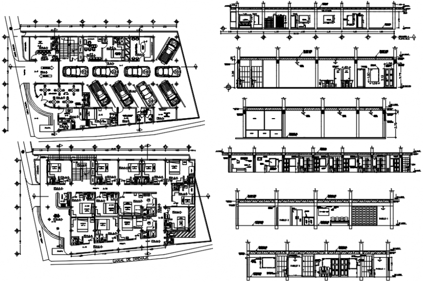 Tourist hotel sections and floor plan cad drawing details dwg file