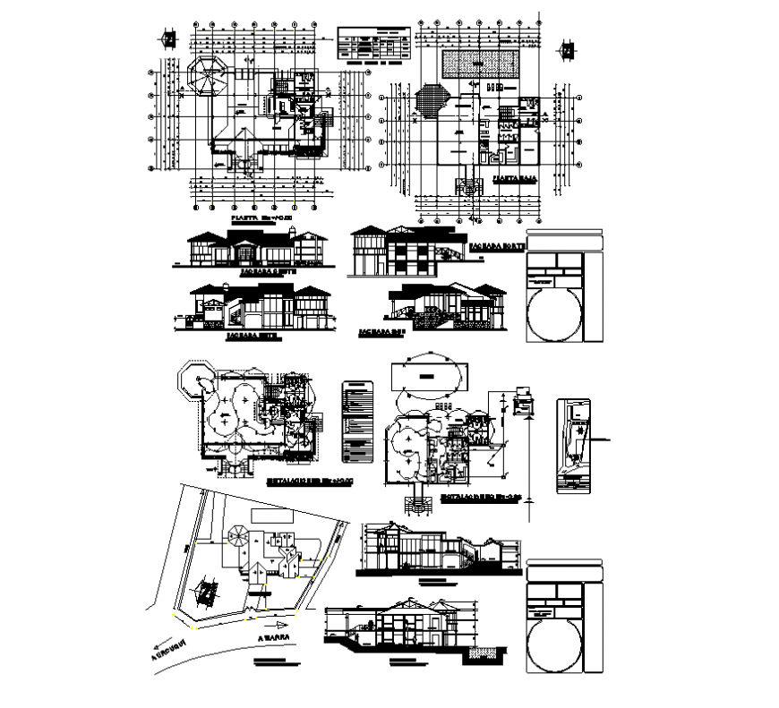 Tourist office complex detail elevation and plan 2d view dwg file