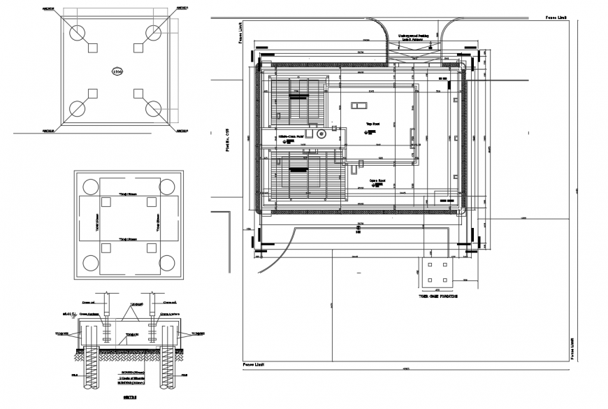 Tower constructive section, plan and structure cad drawing details dwg file