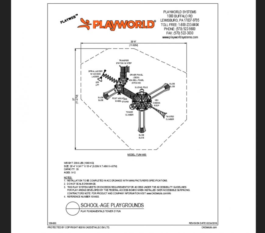 Tower fun park school playground design themed structure details dwg file