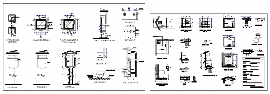 Tower guard booths sectional elevation  detail dwg file