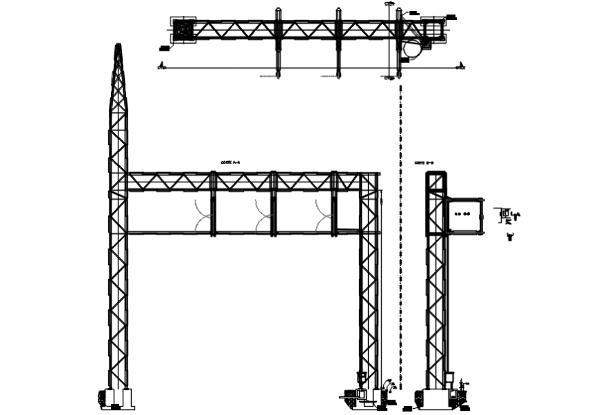 Tower structure plan and elevation with detail in AutoCAD