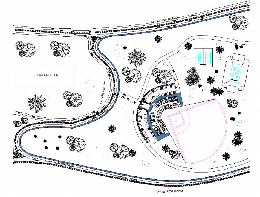 Town architecture detail 2d view layout plan in dwg format