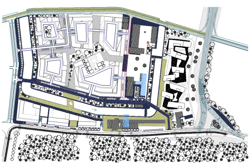 Town area detail 2d view elevation layout file