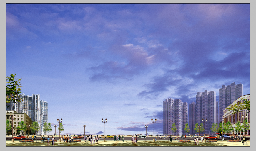 Town area detail elevation 3d model photo shop file