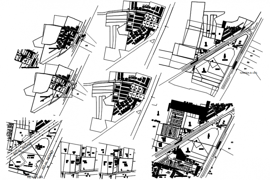 Town areas location map and landscaping structure details dwg file
