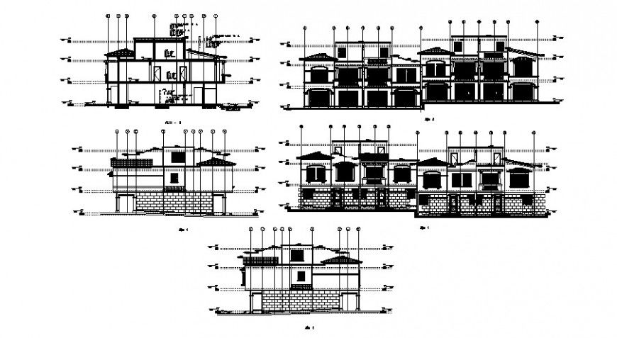 Town house all sided elevation and section cad drawing details dwg file