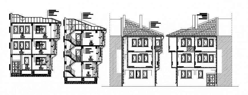 Traditional apartment building all sided section cad drawing details dwg file