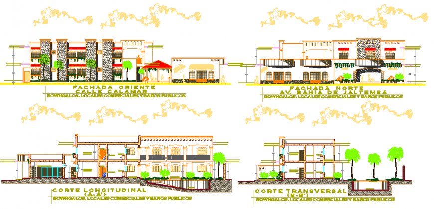 Traditional architectural bungalow elevation drawing in dwg AutoCAD file.
