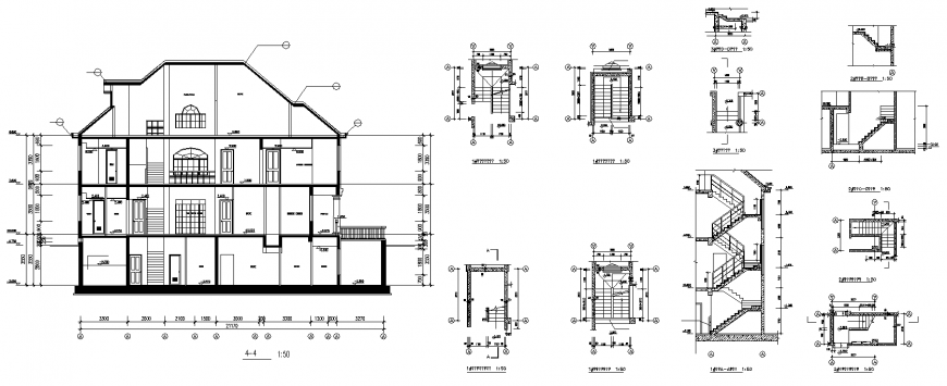Traditional bungalow elevation detail drawing in dwg AutoCAD file