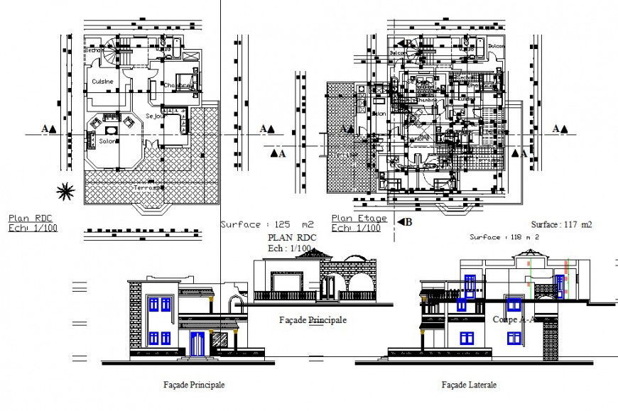 Traditional bungalow working detail in dwg AutoCAD file.