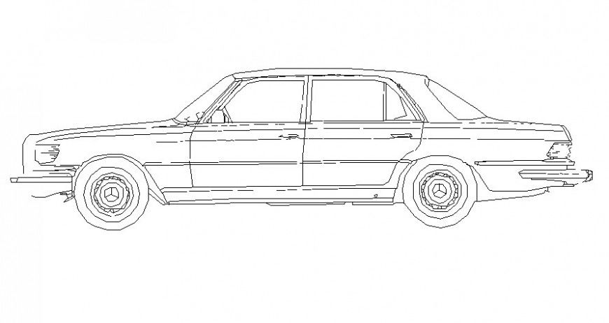 Traditional car model side elevation in AutoCAD file