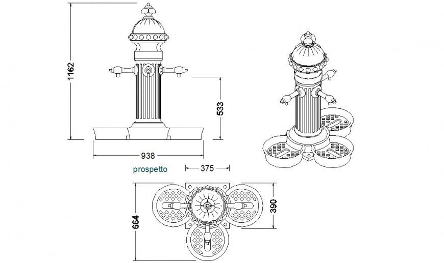 Traditional design of a water pump detailing dwg file