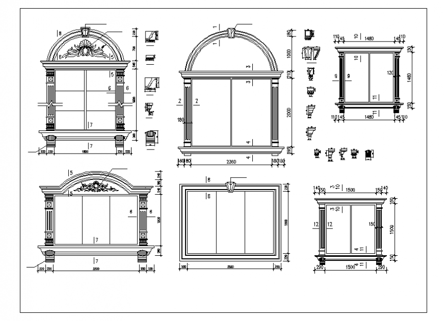 Traditional door and window design details dwg file