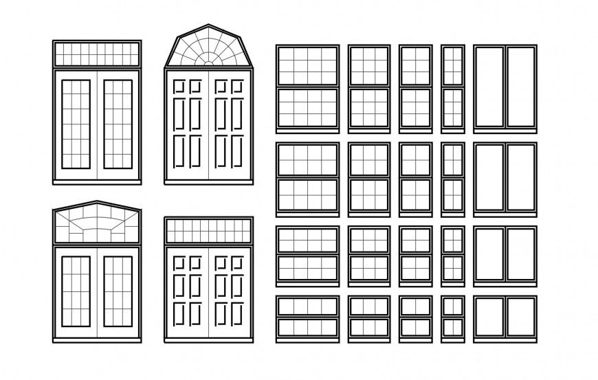 Traditional house doors and windows elevation blocks cad drawing details dwg file